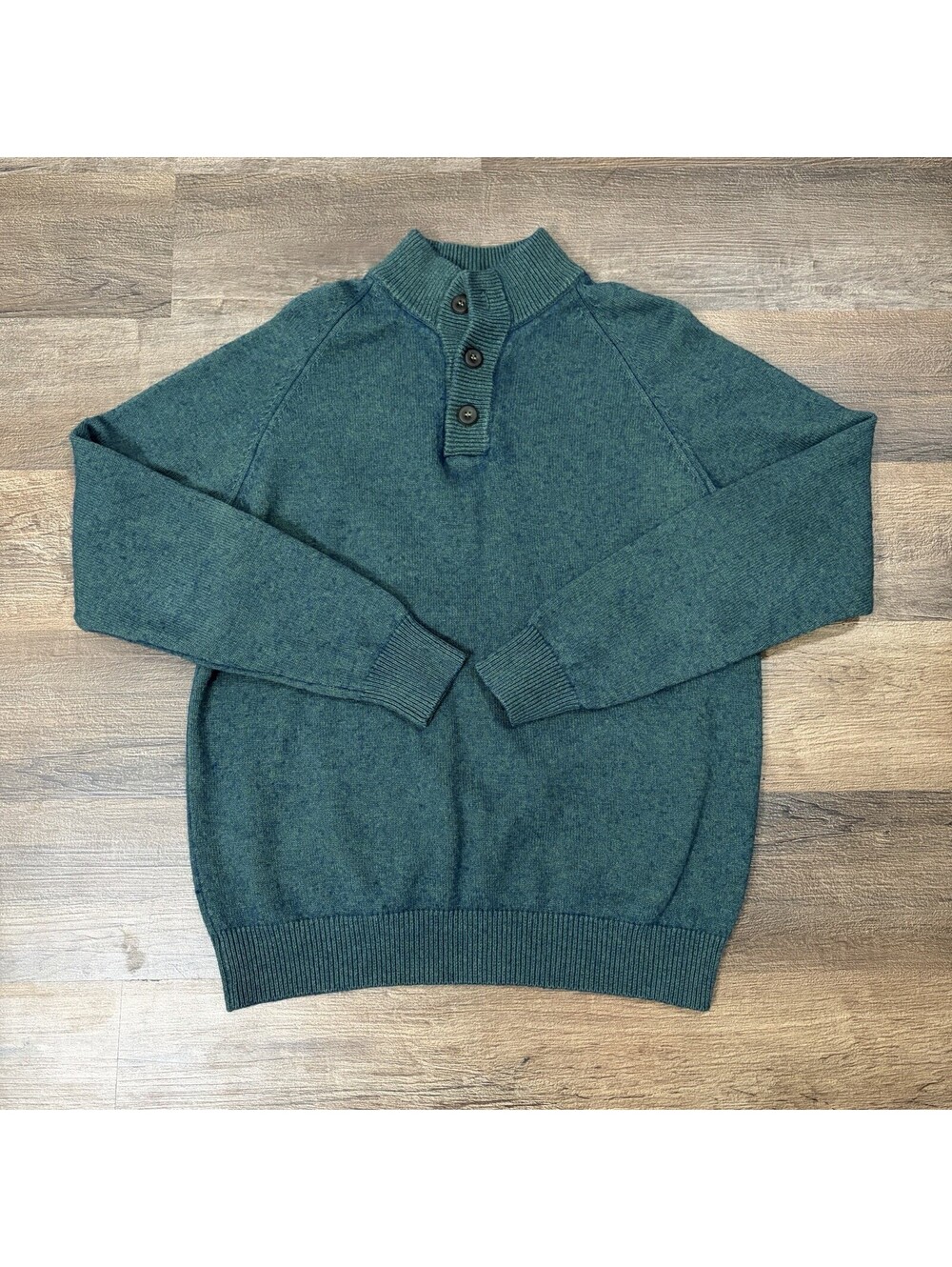 UNTUCKit Mens Large Green Henley Button Knit Pullover Cotton Wool Blend Sweater